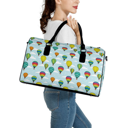 Colorful Air Balloon Pattern Print Leather Duffle Bag
