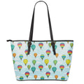 Colorful Air Balloon Pattern Print Leather Tote Bag With Zipper
