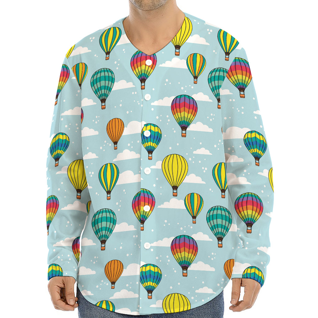 Colorful Air Balloon Pattern Print Long Sleeve Baseball Jersey