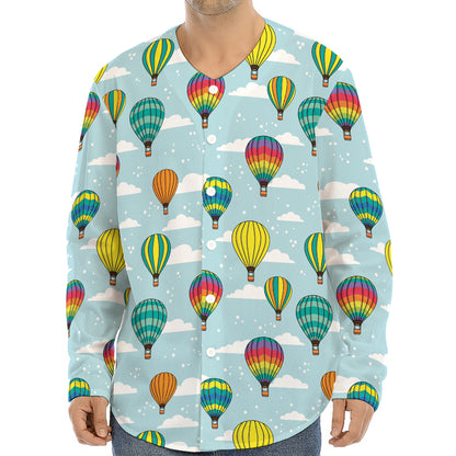 Colorful Air Balloon Pattern Print Long Sleeve Baseball Jersey