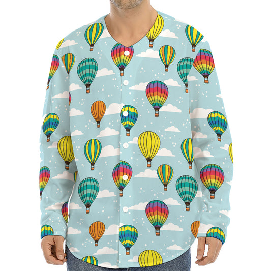 Colorful Air Balloon Pattern Print Long Sleeve Baseball Jersey