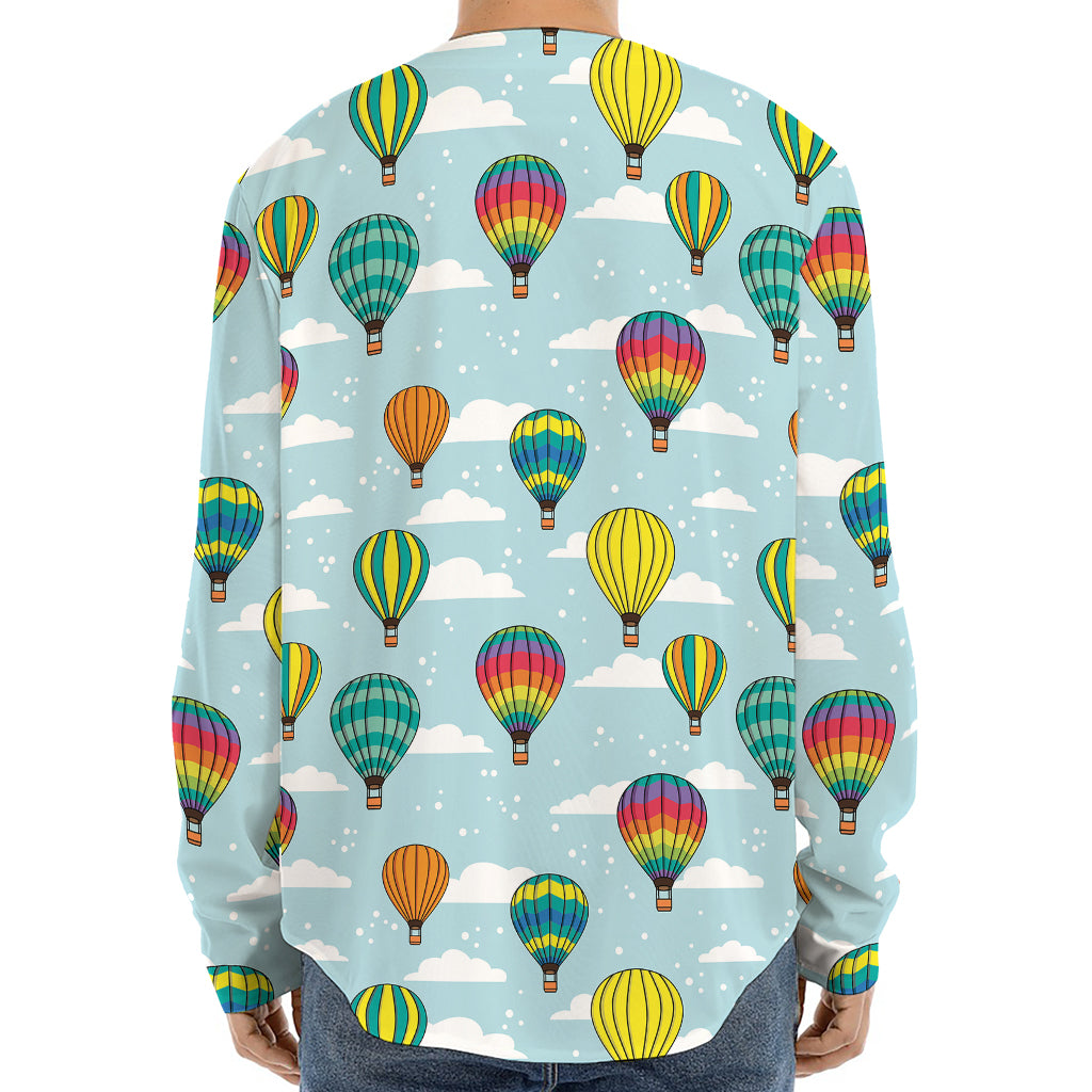Colorful Air Balloon Pattern Print Long Sleeve Baseball Jersey