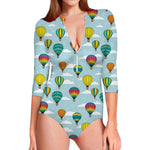 Colorful Air Balloon Pattern Print Long Sleeve Swimsuit