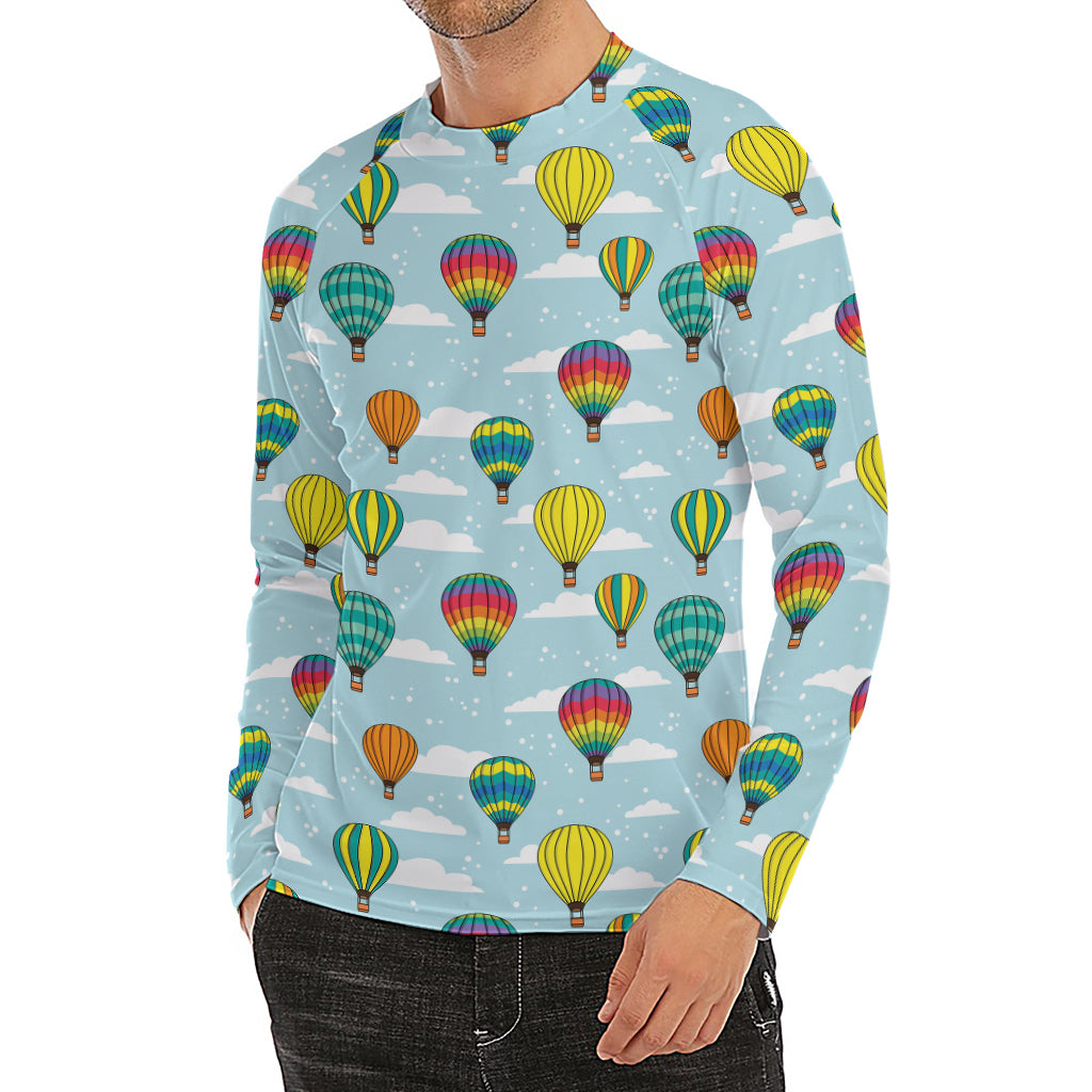Colorful Air Balloon Pattern Print Men's Long Sleeve Rash Guard