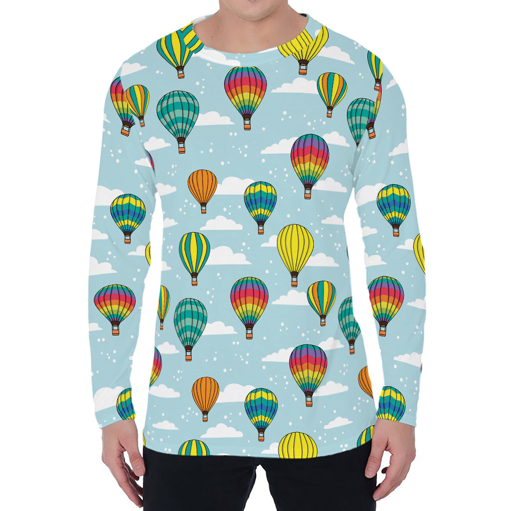 Colorful Air Balloon Pattern Print Men's Long Sleeve T-Shirt