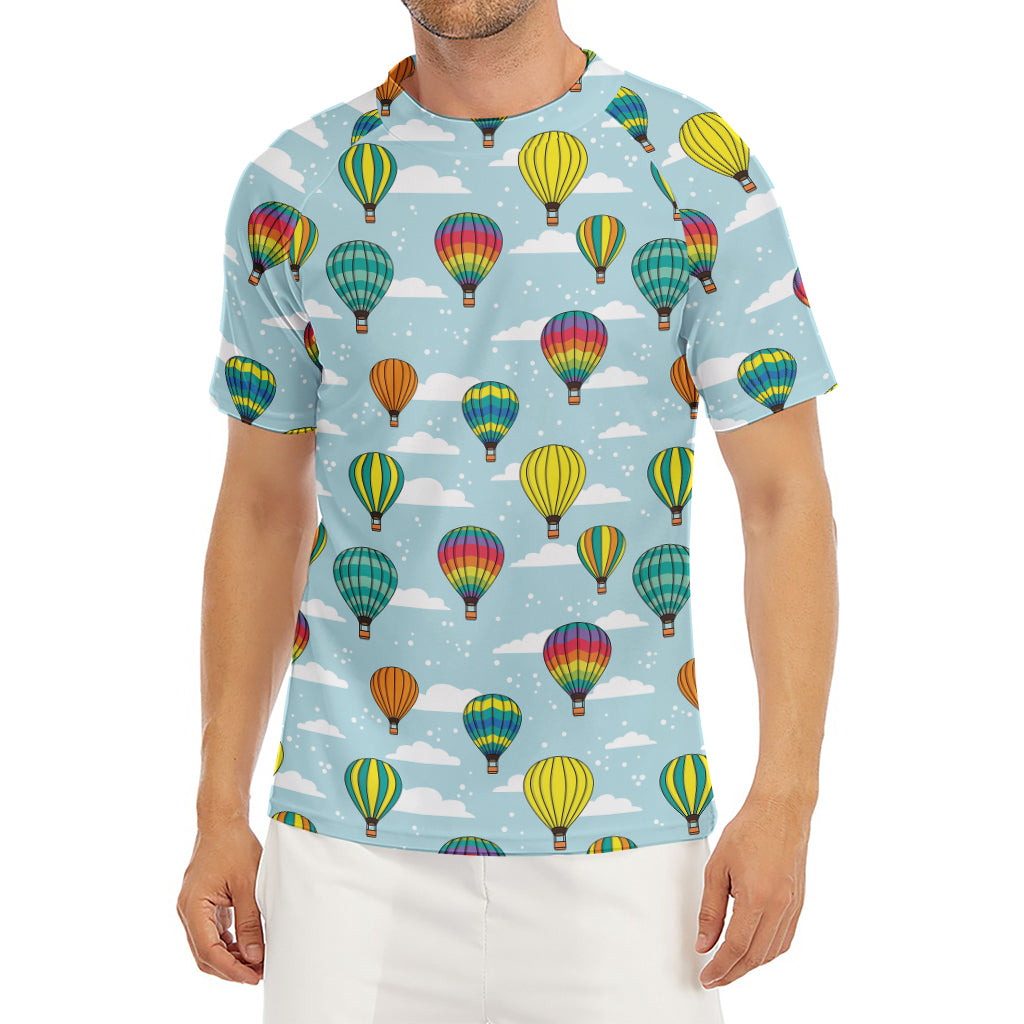 Colorful Air Balloon Pattern Print Men's Short Sleeve Rash Guard