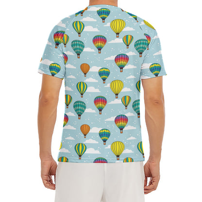 Colorful Air Balloon Pattern Print Men's Short Sleeve Rash Guard