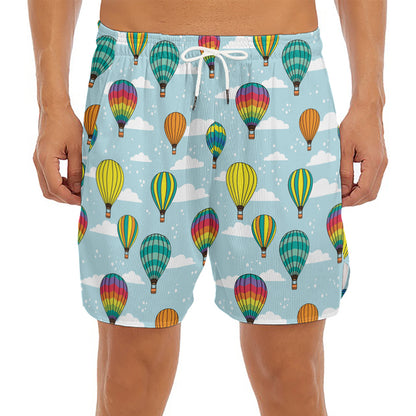 Colorful Air Balloon Pattern Print Men's Split Running Shorts