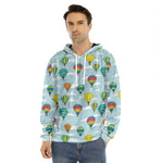 Colorful Air Balloon Pattern Print Men's Velvet Pullover Hoodie