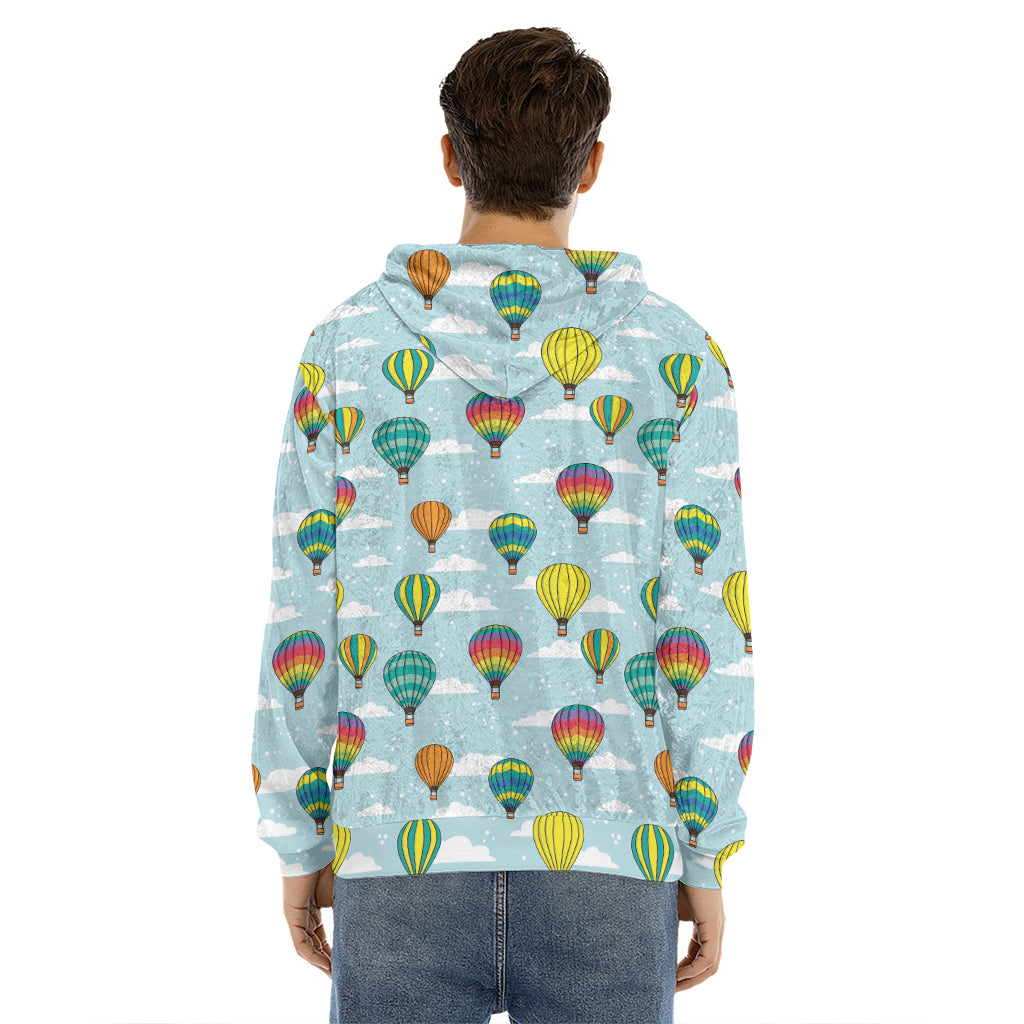 Colorful Air Balloon Pattern Print Men's Velvet Pullover Hoodie