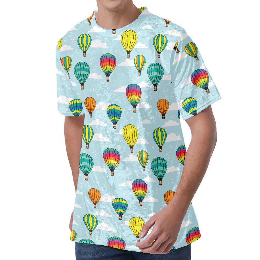 Colorful Air Balloon Pattern Print Men's Velvet T-Shirt