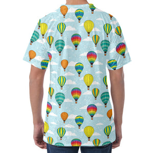 Colorful Air Balloon Pattern Print Men's Velvet T-Shirt