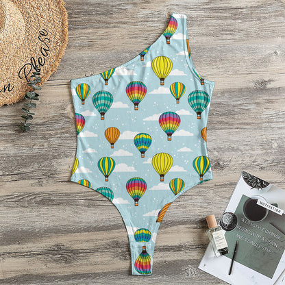 Colorful Air Balloon Pattern Print One Shoulder Bodysuit