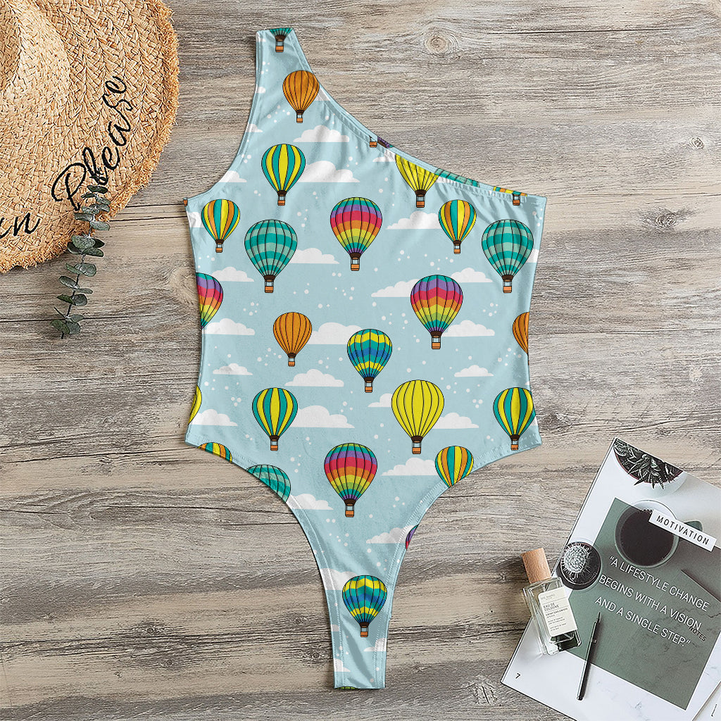 Colorful Air Balloon Pattern Print One Shoulder Bodysuit