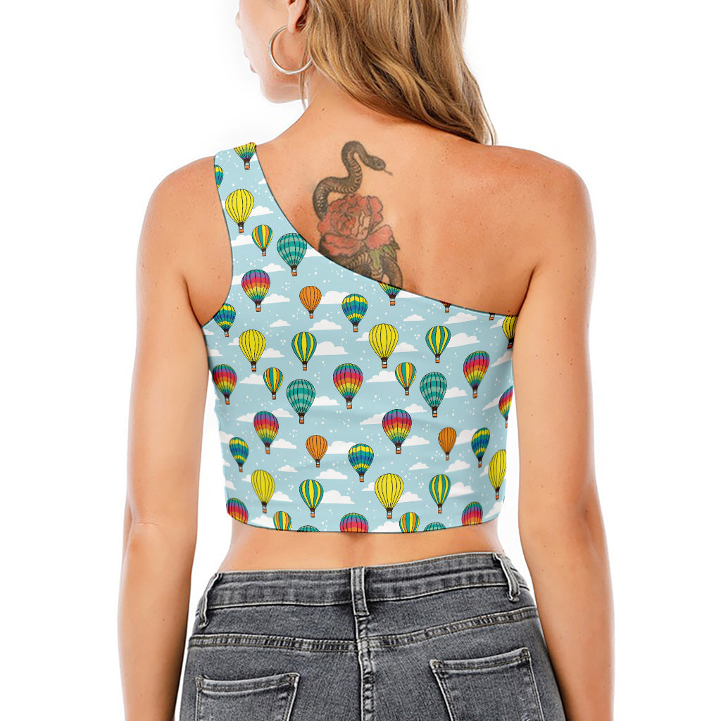 Colorful Air Balloon Pattern Print One Shoulder Crop Top