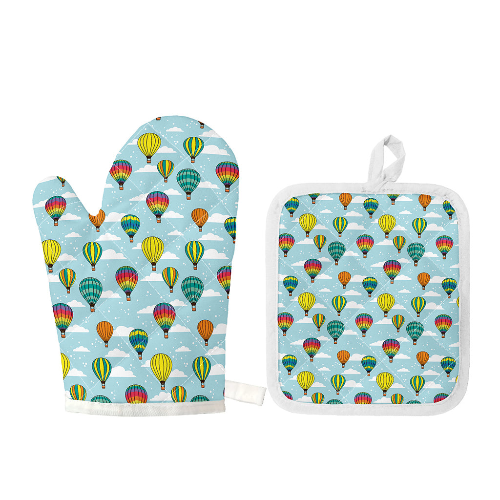 Colorful Air Balloon Pattern Print Oven Mitt And Pot Holder Set
