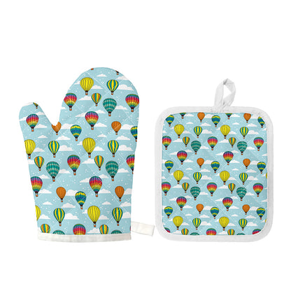 Colorful Air Balloon Pattern Print Oven Mitt And Pot Holder Set