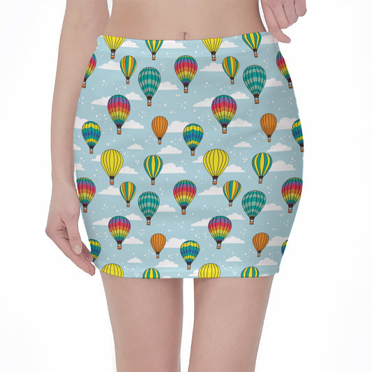 Colorful Air Balloon Pattern Print Pencil Mini Skirt