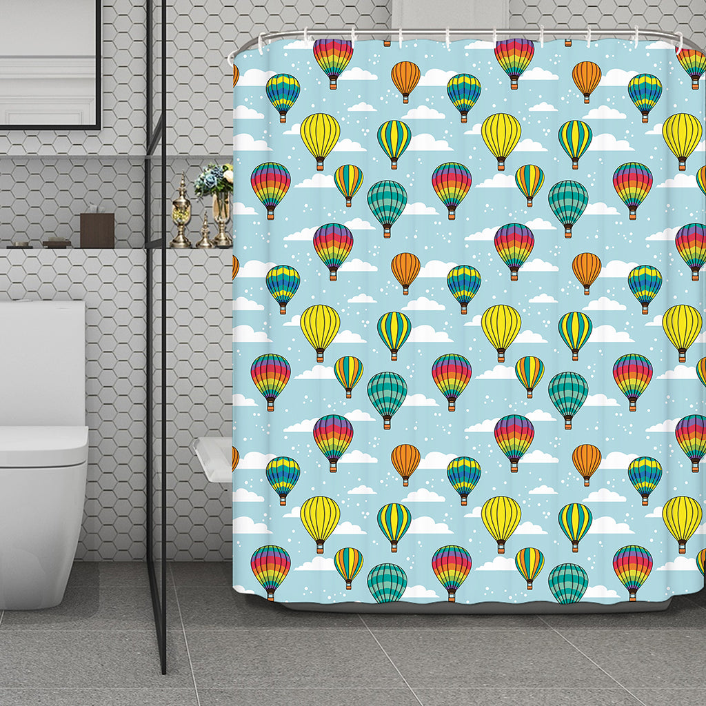 Colorful Air Balloon Pattern Print Polyester Shower Curtain