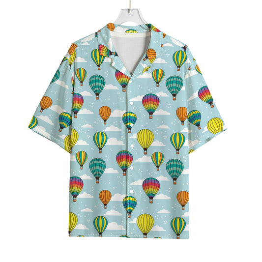 Colorful Air Balloon Pattern Print Rayon Hawaiian Shirt