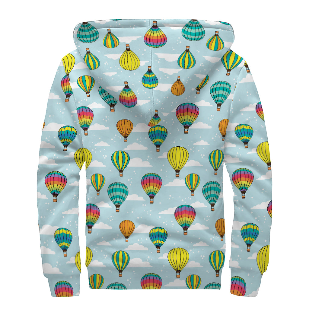 Colorful Air Balloon Pattern Print Sherpa Lined Zip Up Hoodie