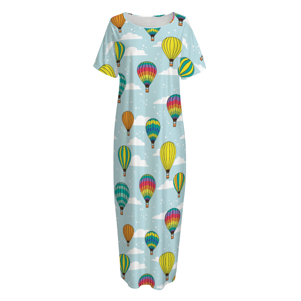 Colorful Air Balloon Pattern Print Short Sleeve Long Nightdress