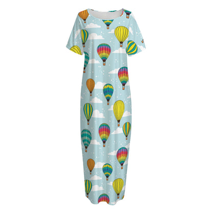 Colorful Air Balloon Pattern Print Short Sleeve Long Nightdress