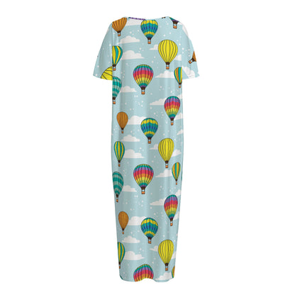 Colorful Air Balloon Pattern Print Short Sleeve Long Nightdress