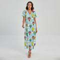 Colorful Air Balloon Pattern Print Short Sleeve Maxi Dress