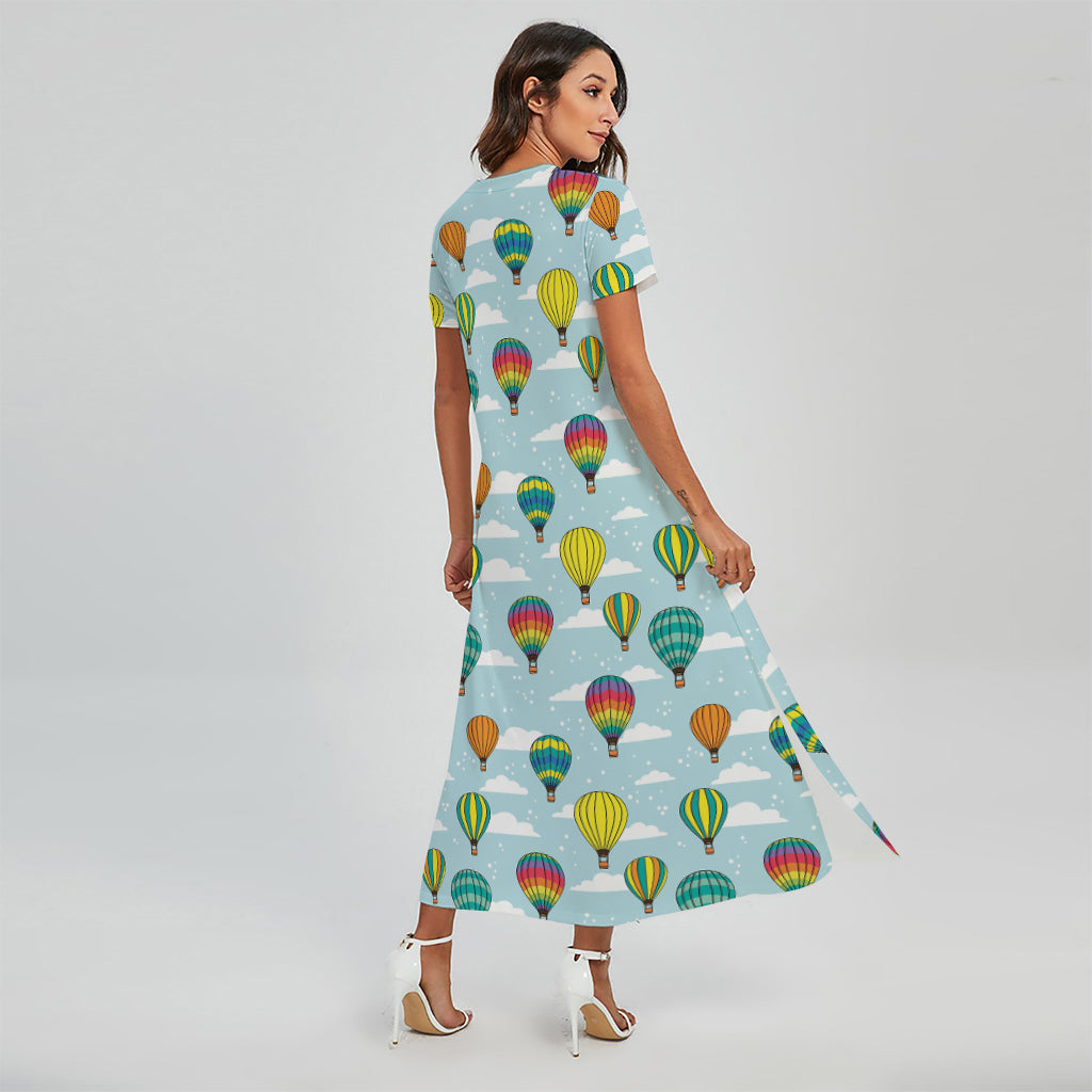 Colorful Air Balloon Pattern Print Short Sleeve Maxi Dress