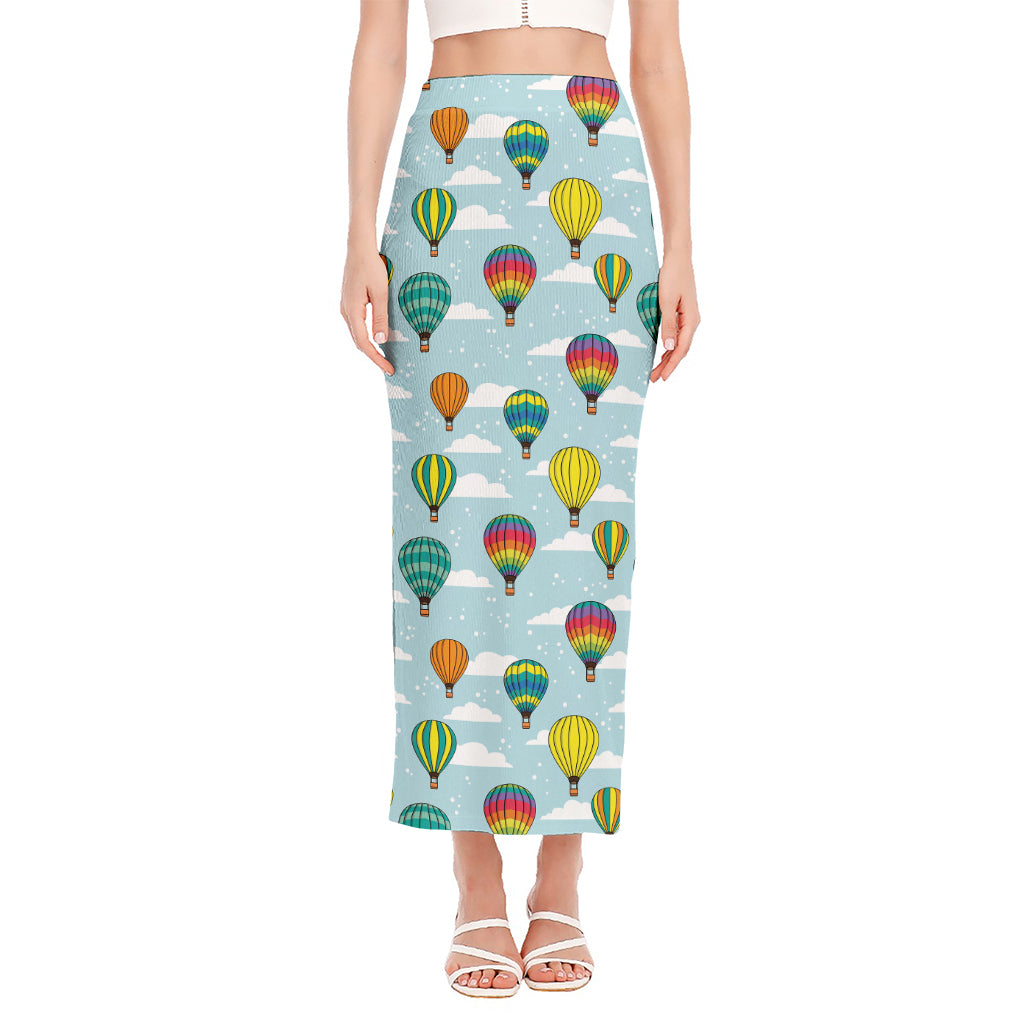 Colorful Air Balloon Pattern Print Side Slit Maxi Skirt