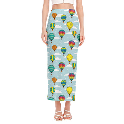 Colorful Air Balloon Pattern Print Side Slit Maxi Skirt