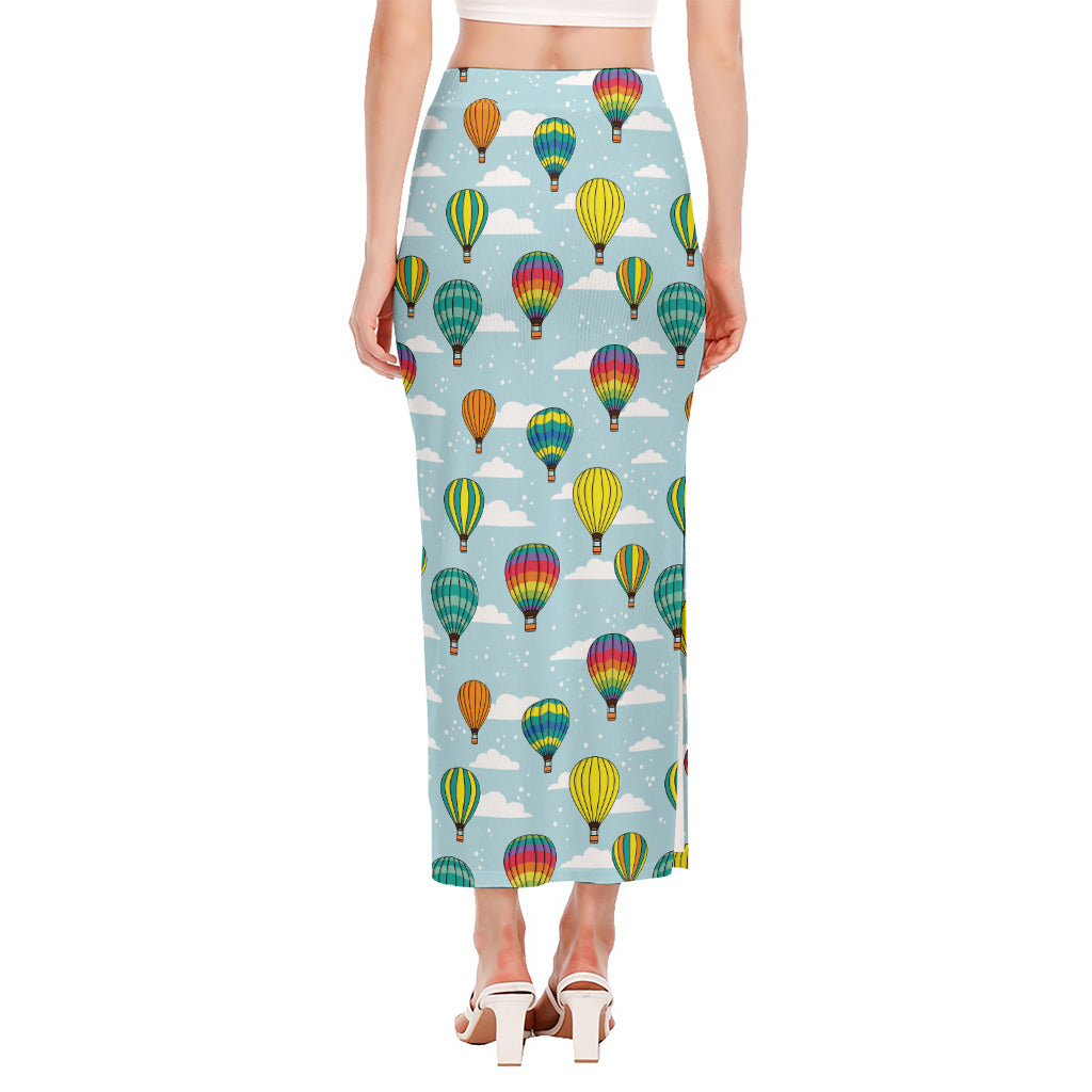 Colorful Air Balloon Pattern Print Side Slit Maxi Skirt