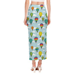 Colorful Air Balloon Pattern Print Side Slit Maxi Skirt