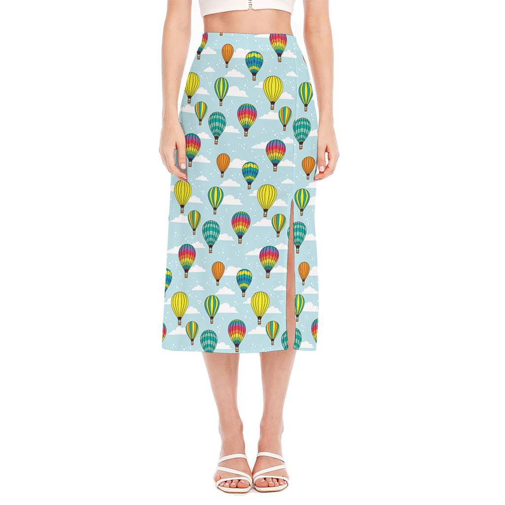 Colorful Air Balloon Pattern Print Side Slit Midi Skirt