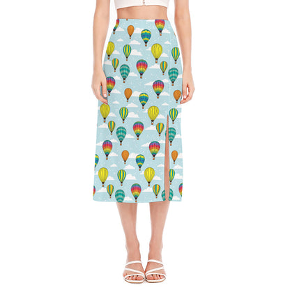 Colorful Air Balloon Pattern Print Side Slit Midi Skirt