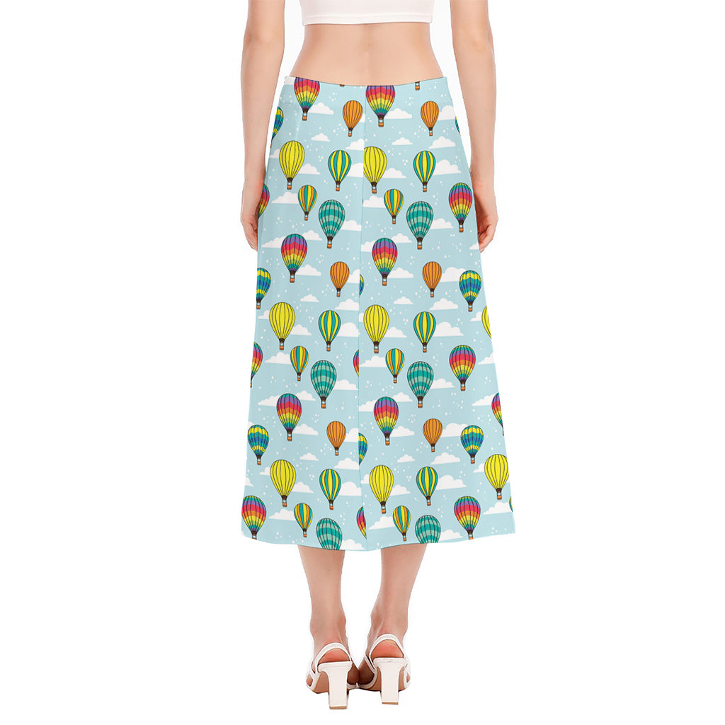 Colorful Air Balloon Pattern Print Side Slit Midi Skirt