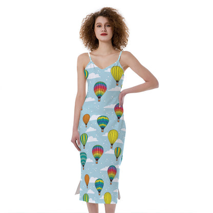 Colorful Air Balloon Pattern Print Slim Fit Midi Cami Dress