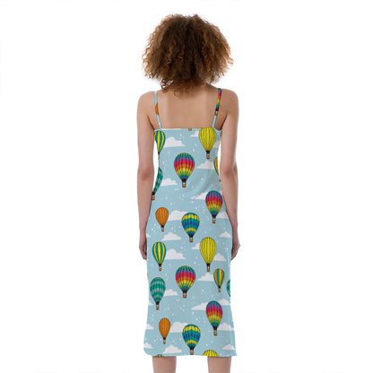 Colorful Air Balloon Pattern Print Slim Fit Midi Cami Dress