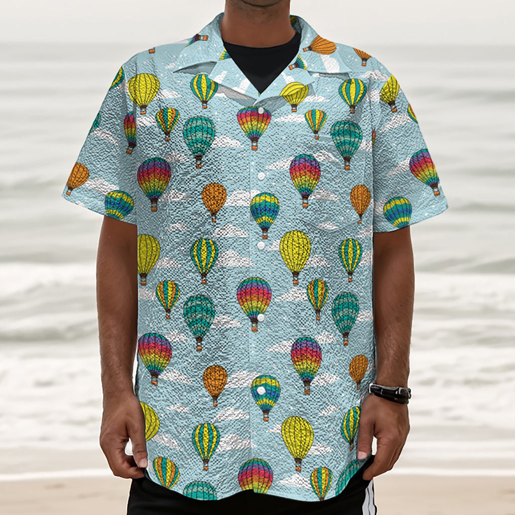 Colorful Air Balloon Pattern Print Textured Short Sleeve Shirt