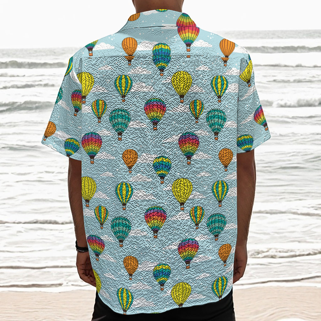 Colorful Air Balloon Pattern Print Textured Short Sleeve Shirt