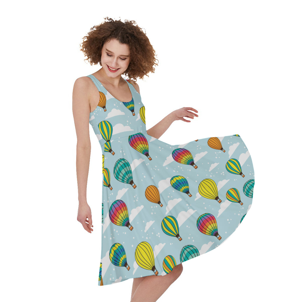 Colorful Air Balloon Pattern Print Women's Sleeveless Dress