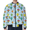 Colorful Air Balloon Pattern Print Zip Sleeve Bomber Jacket