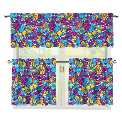Colorful Aloha Camouflage Flower Print 3 Piece Kitchen Curtains