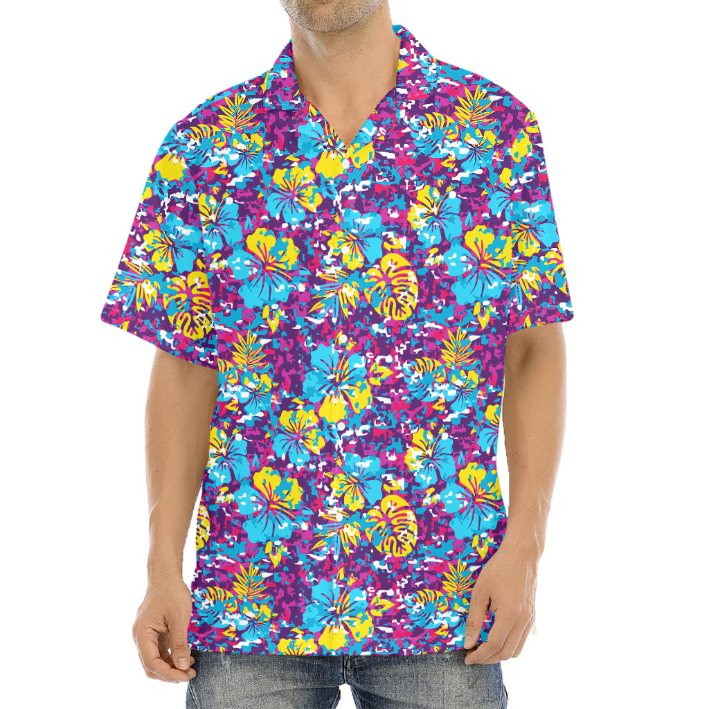 Colorful Aloha Camouflage Flower Print Aloha Shirt