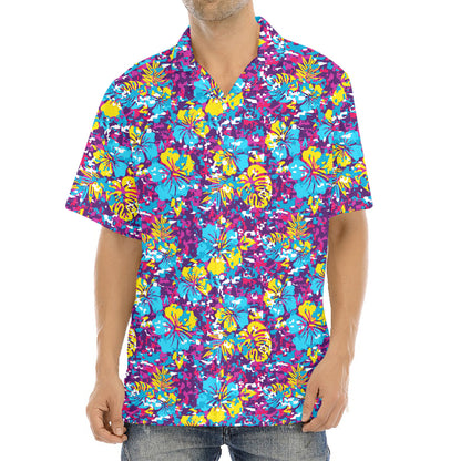 Colorful Aloha Camouflage Flower Print Aloha Shirt