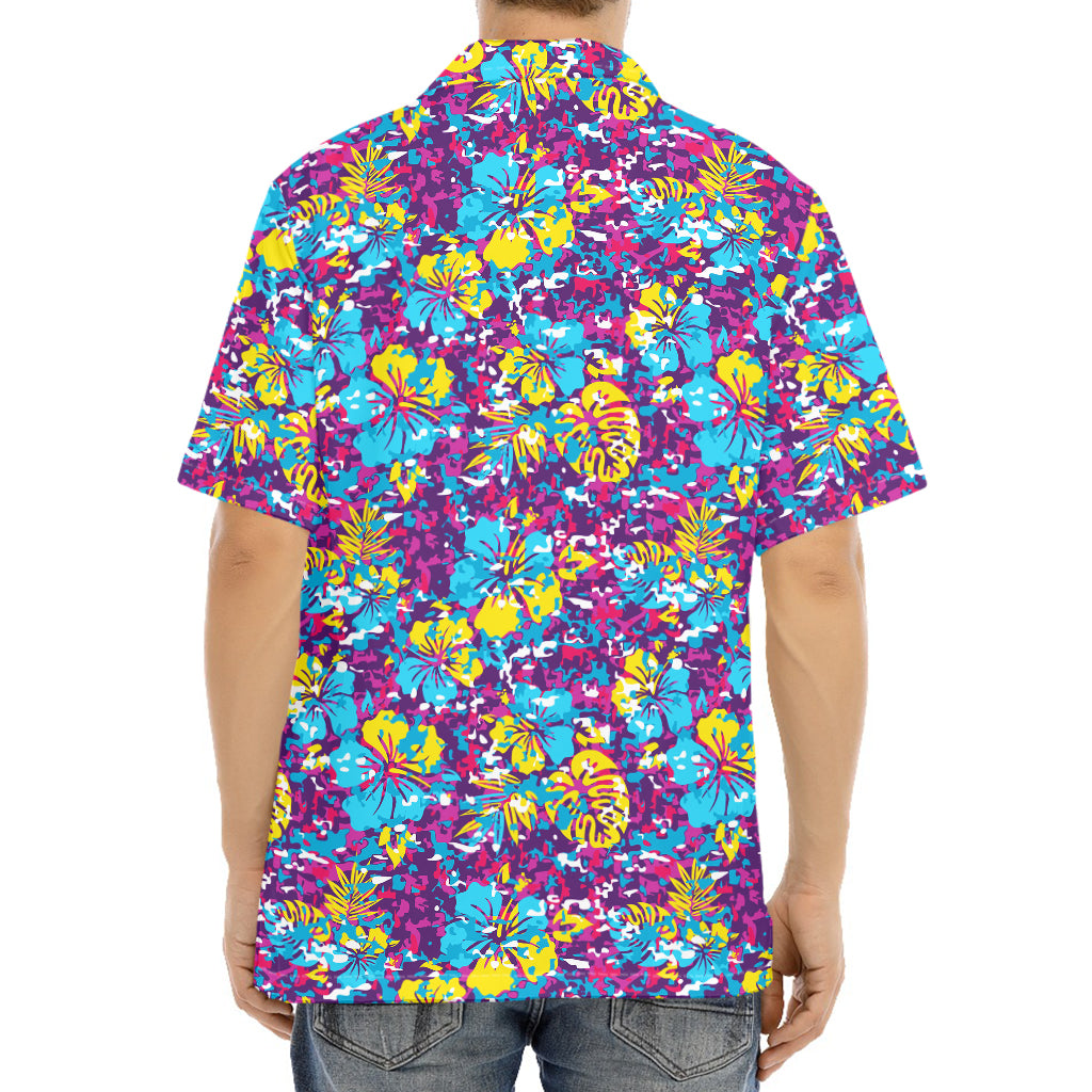 Colorful Aloha Camouflage Flower Print Aloha Shirt