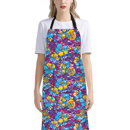 Colorful Aloha Camouflage Flower Print Bib Apron With Pocket