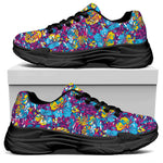 Colorful Aloha Camouflage Flower Print Black Chunky Shoes