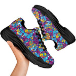 Colorful Aloha Camouflage Flower Print Black Chunky Shoes